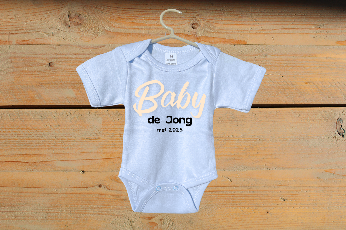 Rompertje Zwangerschapsaankondiging met Achternaam - Beige