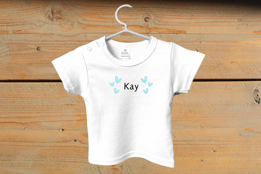T-shirt Blauwe hartjes met naam