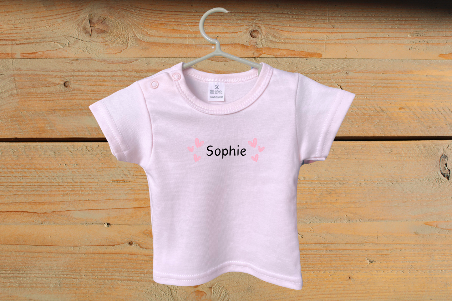 T-shirt Roze hartjes met naam