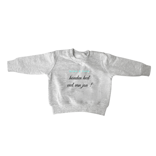 Sweater: 'Mama en Papa houden heel veel van jou!' Blauw