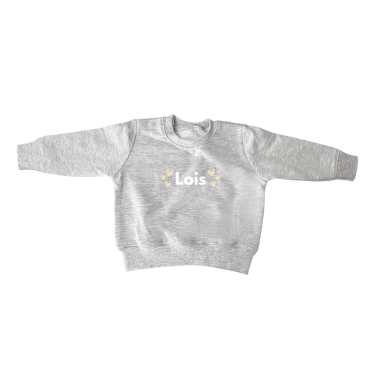 Sweater met Naam met Beige hartjes