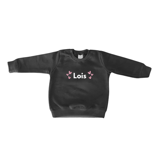 Sweater met Naam en Roze hartjes